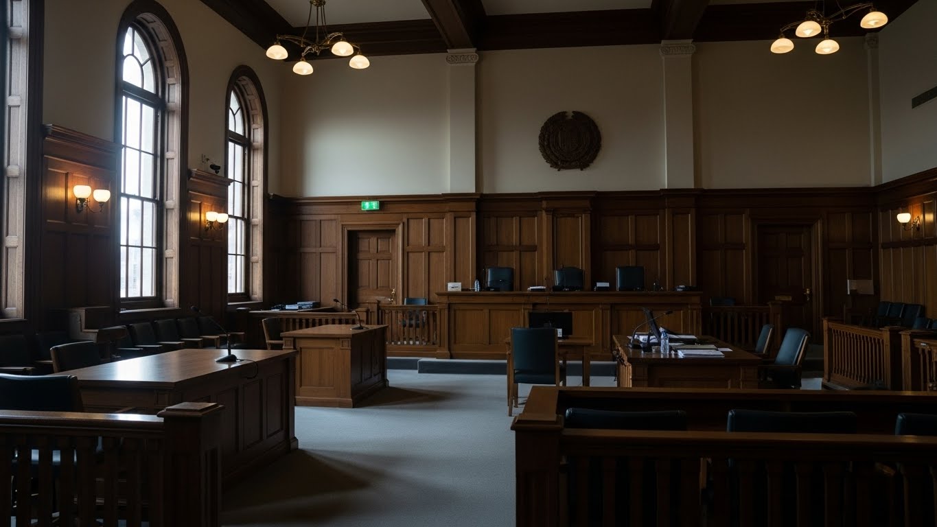 Courtroom illustration showing judges and jury awarding a significant personal injury verdict