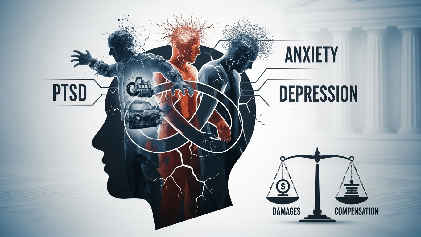 Graphic depicting PTSD, anxiety, and depression as recognized personal injury damages