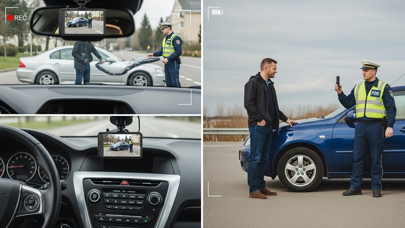 Graphic showing dash cams, body cams, and street cameras capturing incidents for legal evidence