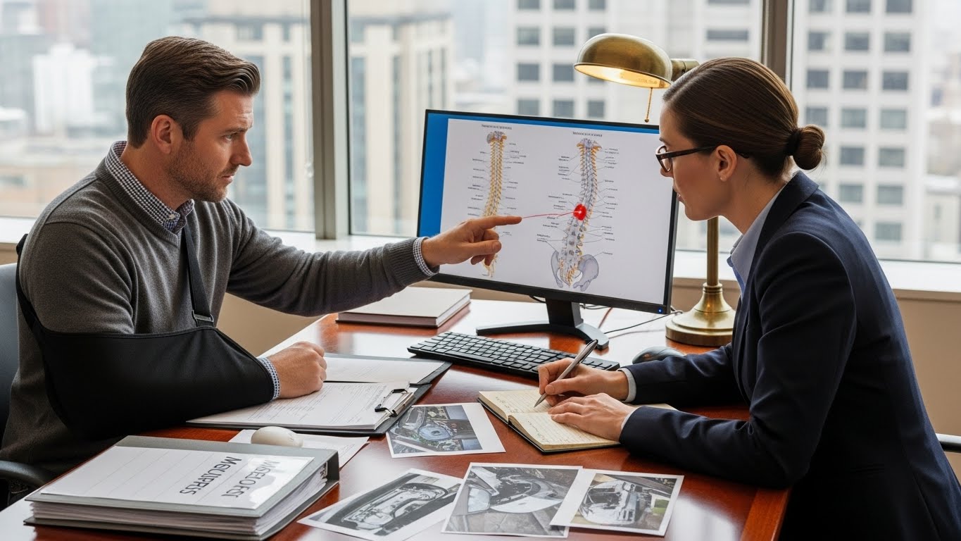 Personal injury victim working with lawyer to document damages for a high-value claim